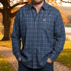 Wrangler 20X Flame Resistant Men’s 2XL Flannel Button-Down Blue Plaid Shirt HRC2